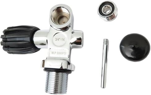 Scuba Tank Diving Valve 4500 PSI Brass Chrome Plated with Safety Pressure Relief Port and 3/4-14 Thread for Diving Cylinders in Kuwait