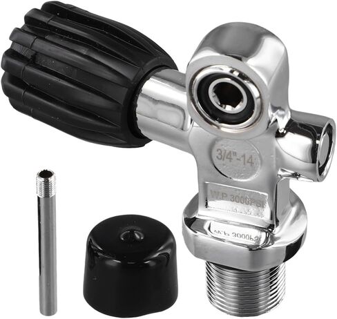 Scuba Tank Diving Valve 4500 PSI Brass Chrome Plated with Safety Pressure Relief Port and 3/4-14 Thread for Diving Cylinders in Kuwait