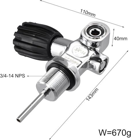 Scuba Tank Diving Valve 4500 PSI Brass Chrome Plated with Safety Pressure Relief Port and 3/4-14 Thread for Diving Cylinders in Kuwait