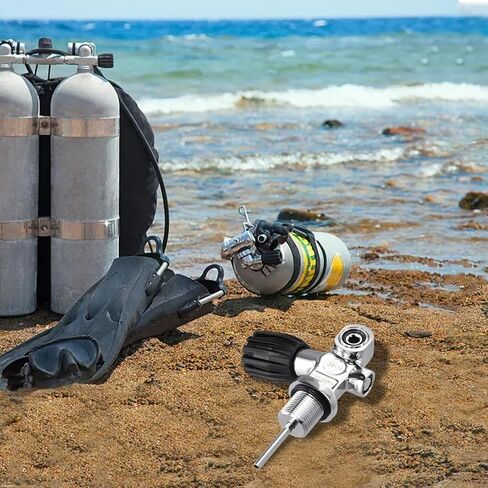 Scuba Tank Diving Valve 4500 PSI Brass Chrome Plated with Safety Pressure Relief Port and 3/4-14 Thread for Diving Cylinders in Kuwait