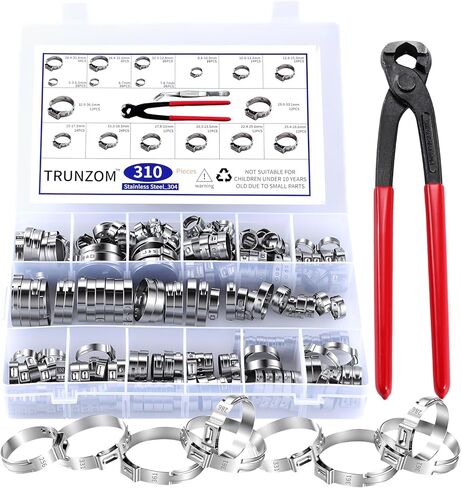 370pcs 16 Sizes Single Ear Hose Clamps, 5.3-36.1mm 304 Stainless Steel Crimp Hose Clamps,Cinch Rings Assortment Kit for Automotive, Pipe, Plumbing, Home Appliance Line with Ear Clamp pincer in Saudi Arabia