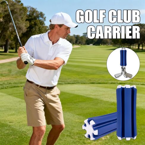 Golf Club Holder, Golf Club Organizer Support Stand, Cylindrical Holder for 6 Golf Club, Easy-Access Golfing Accessory with Strap, Reduces Clutter in Golf Bag (Blue and White) in Kuwait