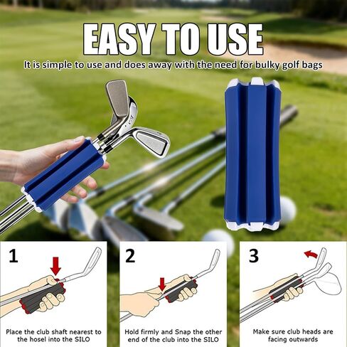 Golf Club Holder, Golf Club Organizer Support Stand, Cylindrical Holder for 6 Golf Club, Easy-Access Golfing Accessory with Strap, Reduces Clutter in Golf Bag (Blue and White) in Kuwait