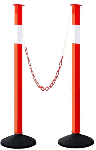 2 Pack Traffic Delineator Post Cones with Weighted Base, Adjustable Orange Safety Cones with Reflective Collars & Plastic Chains, Construction Parking Barrier Cones for Driving Practice Driveway Road in Kuwait