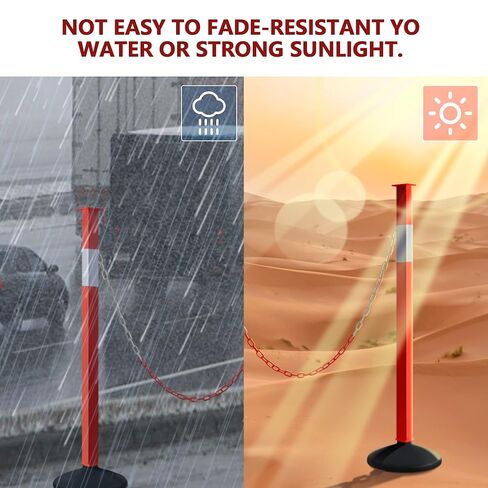 2 Pack Traffic Delineator Post Cones with Weighted Base, Adjustable Orange Safety Cones with Reflective Collars & Plastic Chains, Construction Parking Barrier Cones for Driving Practice Driveway Road in Saudi Arabia