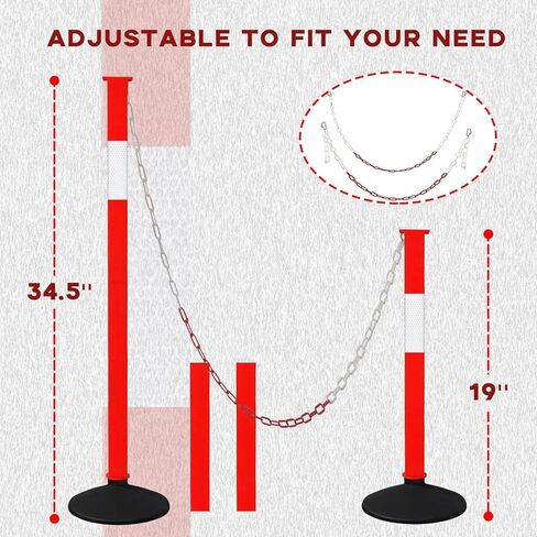 2 Pack Traffic Delineator Post Cones with Weighted Base, Adjustable Orange Safety Cones with Reflective Collars & Plastic Chains, Construction Parking Barrier Cones for Driving Practice Driveway Road in Saudi Arabia