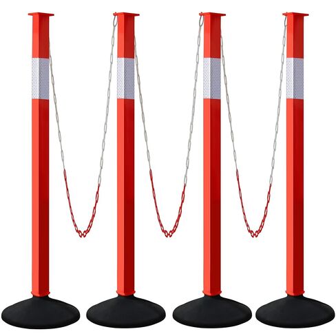 2 Pack Traffic Delineator Post Cones with Weighted Base, Adjustable Orange Safety Cones with Reflective Collars & Plastic Chains, Construction Parking Barrier Cones for Driving Practice Driveway Road in Saudi Arabia