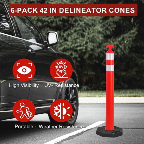 OrangeStar 42 "مخاريط تحديد حركة المرور 6 عبوات مخاريط أمان برتقالية مع قاعدة مطاطية شديدة التحمل للبناء وأعمال الطرق ومواقف السيارات والمستودعات والأحداث in Kuwait