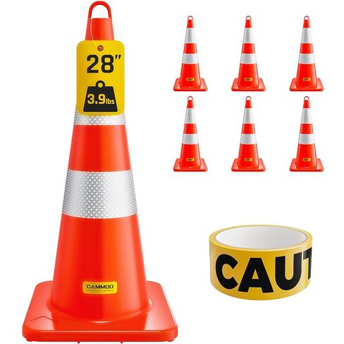 6 عبوات من مخاريط المرور مقاس 28 بوصة، من -22 درجة فهرنهايت إلى 131 درجة فهرنهايت، مخروط أمان برتقالي متوافق مع MUTCD مع طوق عاكس وشريط تحذير إضافي لموقف السيارات وأعمال البناء والسلامة على الطرق in Kuwait