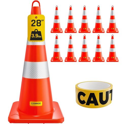 6 Pack 28 Inch Traffic Cones, from -22℉ to 131℉, MUTCD-Compliant Orange Safety Cone with Reflective Collar ＆ Extra Caution Tape for Parking Lot, Construction Work, Road Safety in Kuwait