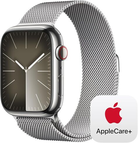 Apple Watch Series 9 [GPS + Cellular 41mm] Smartwatch with Silver Stainless Steel Case with Storm Blue Sport Band S/M with AppleCare+ (2 Years) in Kuwait