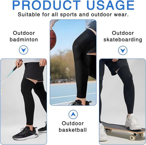 4PCS Basketball Leg Sleeve, Ice Silk UV Sleeves for Women, Long Knee Compression Leg Sleeves for Men, Perfect for Outdoor Activities, Cycling, Running, Hiking and Fishing in Kuwait