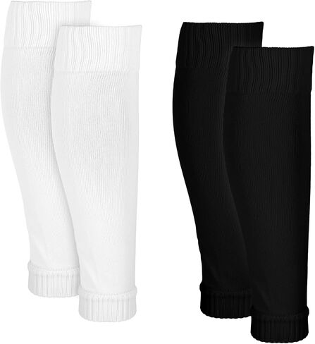 2 Pairs Soccer Sleeve Socks Shin Guard Sleeves Pre Cut Soccer Socks White Black Cross Leg Sleeves for Men Women Elastic Football Leg Sleeve for Football Basketball Running in Saudi Arabia