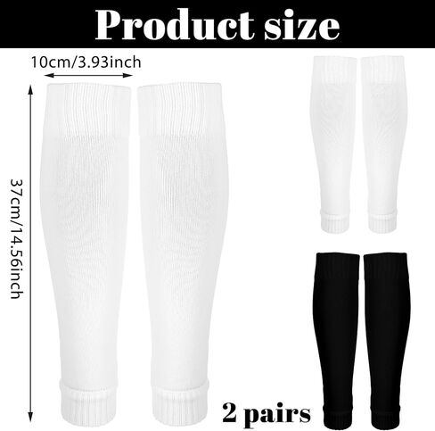 2 Pairs Soccer Sleeve Socks Shin Guard Sleeves Pre Cut Soccer Socks White Black Cross Leg Sleeves for Men Women Elastic Football Leg Sleeve for Football Basketball Running in Saudi Arabia