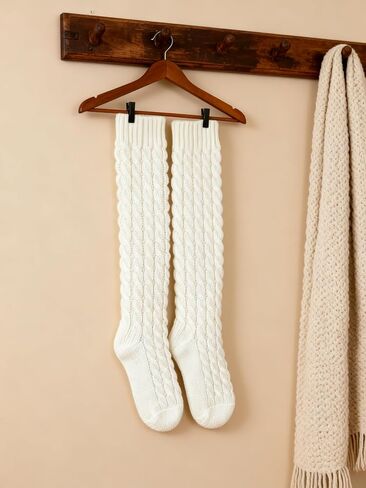 Women Slouch Leg Warmers Thick Cable Knit Socks Cozy Winter Warm Chunky Knit Boot Socks for Fall Student Outfits in Saudi Arabia