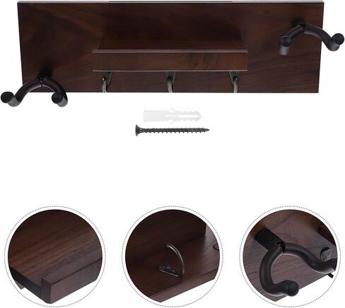 4-in-1 Wooden Guitar Wall Hanger Rack with Bass and Ukulele Hooks Walnut Wall Mount Stand for Acoustic and Electric Guitar Storage Display in Saudi Arabia