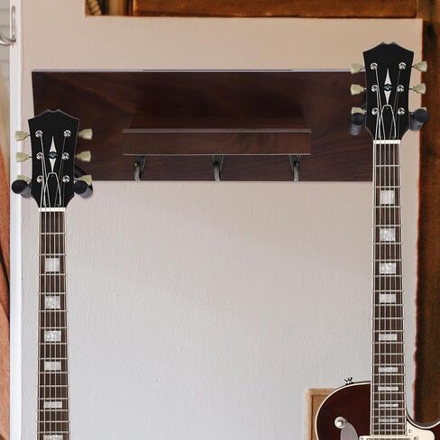 4-in-1 Wooden Guitar Wall Hanger Rack with Bass and Ukulele Hooks Walnut Wall Mount Stand for Acoustic and Electric Guitar Storage Display in Saudi Arabia