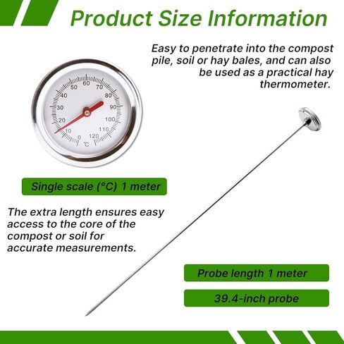 ميزان حرارة السماد مع 36.4 بوصة من الفولاذ المقاوم للصدأ، ميزان حرارة التربة، موازين حرارة البستنة، موازين حرارة القش للسماد، أدوات الزراعة العضوية الاحترافية in Kuwait