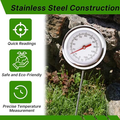 ميزان حرارة السماد مع 36.4 بوصة من الفولاذ المقاوم للصدأ، ميزان حرارة التربة، موازين حرارة البستنة، موازين حرارة القش للسماد، أدوات الزراعة العضوية الاحترافية in Kuwait