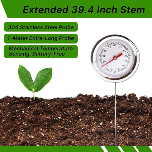 ميزان حرارة السماد مع 36.4 بوصة من الفولاذ المقاوم للصدأ، ميزان حرارة التربة، موازين حرارة البستنة، موازين حرارة القش للسماد، أدوات الزراعة العضوية الاحترافية in Kuwait