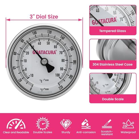 Hygienic Bimetallic Thermometer, Full Stainless Steel, 3" Dial Size, 4" Stem, 1.5" Tri-clamp, 0-220 Deg F/-10-100 Deg C, 1% Accuracy in Kuwait