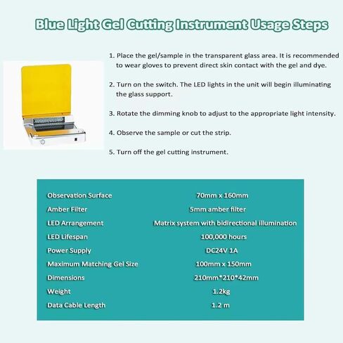 Lab Blue LED Light Transilluminator, Blue Light Gel Cutter, 5mm Amber Filter, 70x160mm Observation Area, Max Wavelength 470nm, Matrix Double-Sided Illumination in Saudi Arabia