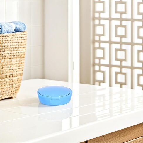 Portable Retainer Storage Box with Mirror, Blue Round Milk Tooth Organizer and False Teeth Holder for Travel and Home Use, Plastic Keepsake Case for Small Dental Items in Saudi Arabia