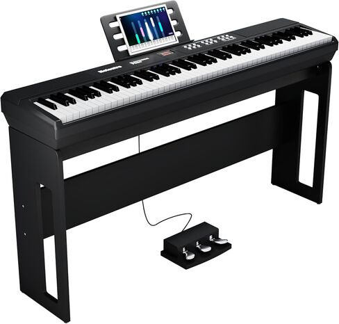 بيانو رقمي ذو 88 مفتاحًا، لوحة مفاتيح بيانو كهربائية كاملة الحجم مع حركة مطرقة، دواسة مستدامة، مكبر صوت مزدوج بوظيفة MP3 بقدرة 15 وات، يدعم USB-MIDI/اتصال لاسلكي (أسود، كامل) in Kuwait