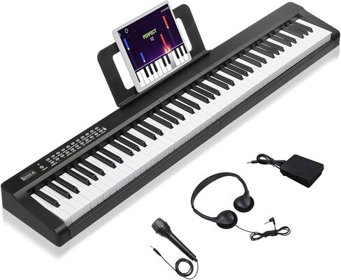 Ktaxon 88 Key Keyboard Piano with Bluetooth MIDI, 3 Teaching & Dual Keyboard Mode, 1000 Rhythms & Tones, 150 Demos, Digital Piano with Bench, Headphones, Microphone, Pedal, Piano Sticker (Full) in Saudi Arabia