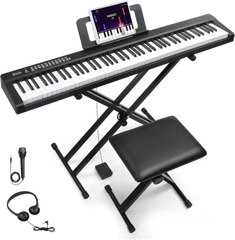 Ktaxon 88 Key Keyboard Piano with Bluetooth MIDI, 3 Teaching & Dual Keyboard Mode, 1000 Rhythms & Tones, 150 Demos, Digital Piano with Bench, Headphones, Microphone, Pedal, Piano Sticker (Full) in Saudi Arabia