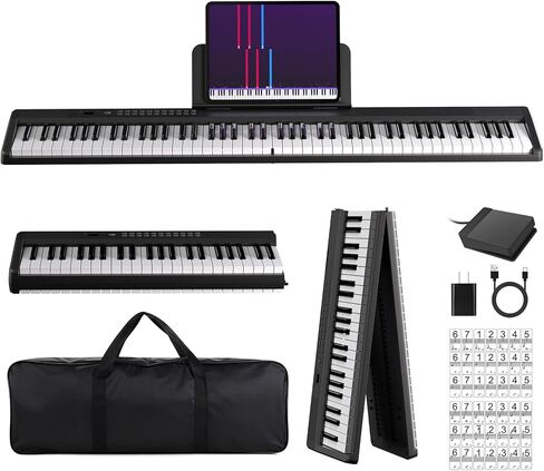 MARVTOWN Portable Folding Piano Keyboard, 88Keys Semi-Weighted Full Size, Foldable Digital Piano, Rechargeable Electric/Electronic Keyboard Piano w/MIDI Bluetooth&two speakers&Carry-case Beginner in Saudi Arabia