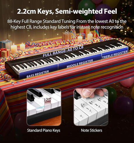 MARVTOWN Portable Folding Piano Keyboard, 88Keys Semi-Weighted Full Size, Foldable Digital Piano, Rechargeable Electric/Electronic Keyboard Piano w/MIDI Bluetooth&two speakers&Carry-case Beginner in Saudi Arabia