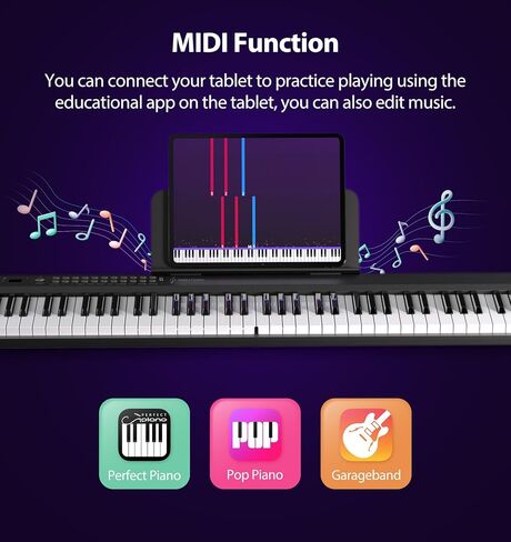 MARVTOWN Portable Folding Piano Keyboard, 88Keys Semi-Weighted Full Size, Foldable Digital Piano, Rechargeable Electric/Electronic Keyboard Piano w/MIDI Bluetooth&two speakers&Carry-case Beginner in Saudi Arabia