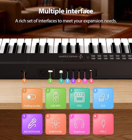 MARVTOWN Portable Folding Piano Keyboard, 88Keys Semi-Weighted Full Size, Foldable Digital Piano, Rechargeable Electric/Electronic Keyboard Piano w/MIDI Bluetooth&two speakers&Carry-case Beginner in Saudi Arabia