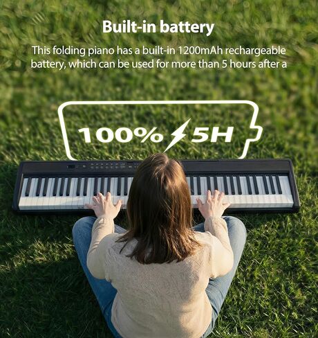 MARVTOWN Portable Folding Piano Keyboard, 88Keys Semi-Weighted Full Size, Foldable Digital Piano, Rechargeable Electric/Electronic Keyboard Piano w/MIDI Bluetooth&two speakers&Carry-case Beginner in Saudi Arabia