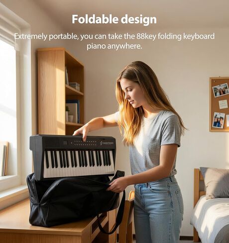 MARVTOWN Portable Folding Piano Keyboard, 88Keys Semi-Weighted Full Size, Foldable Digital Piano, Rechargeable Electric/Electronic Keyboard Piano w/MIDI Bluetooth&two speakers&Carry-case Beginner in Saudi Arabia