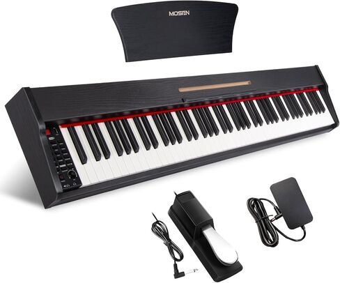 لوحة مفاتيح البيانو MOSEN 88 مفتاحًا، بيانو رقمي للمبتدئين مع لوحة مفاتيح حساسة للسرعة 88 مفتاحًا بالحجم الكامل، تسجيل، وتر، ملصقات بيانو، دواسة مستدامة، لمسة نهائية خشبية قديمة باللون الأسود (MSP-30BK) in Kuwait