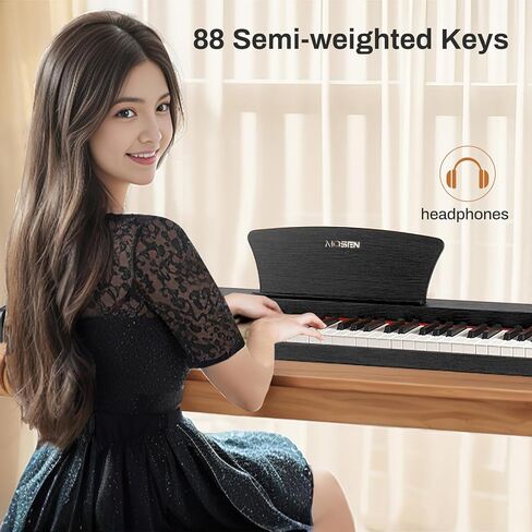 لوحة مفاتيح البيانو MOSEN 88 مفتاحًا، بيانو رقمي للمبتدئين مع لوحة مفاتيح حساسة للسرعة 88 مفتاحًا بالحجم الكامل، تسجيل، وتر، ملصقات بيانو، دواسة مستدامة، لمسة نهائية خشبية قديمة باللون الأسود (MSP-30BK) in Kuwait