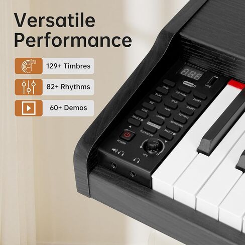 لوحة مفاتيح البيانو MOSEN 88 مفتاحًا، بيانو رقمي للمبتدئين مع لوحة مفاتيح حساسة للسرعة 88 مفتاحًا بالحجم الكامل، تسجيل، وتر، ملصقات بيانو، دواسة مستدامة، لمسة نهائية خشبية قديمة باللون الأسود (MSP-30BK) in Kuwait