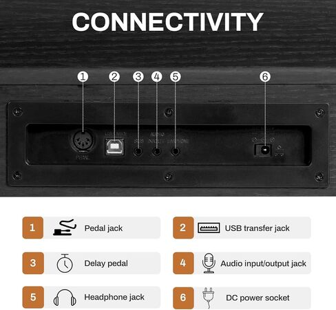 لوحة مفاتيح البيانو MOSEN 88 مفتاحًا، بيانو رقمي للمبتدئين مع لوحة مفاتيح حساسة للسرعة 88 مفتاحًا بالحجم الكامل، تسجيل، وتر، ملصقات بيانو، دواسة مستدامة، لمسة نهائية خشبية قديمة باللون الأسود (MSP-30BK) in Kuwait
