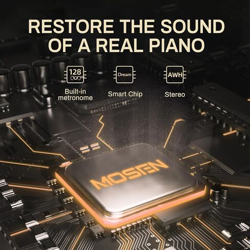 لوحة مفاتيح البيانو MOSEN 88 مفتاحًا، بيانو رقمي للمبتدئين مع لوحة مفاتيح حساسة للسرعة 88 مفتاحًا بالحجم الكامل، تسجيل، وتر، ملصقات بيانو، دواسة مستدامة، لمسة نهائية خشبية قديمة باللون الأسود (MSP-30BK) in Kuwait