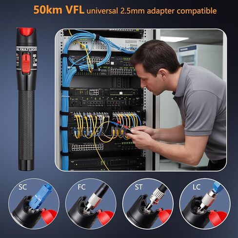 Visual Fault Locator with 50 km Range, Fiber Optic Tester with Universal 2.5mm Adapter for SC/FC/ST/LC Connectors, CATV Telecommunications & Network Maintenance （50km） in Saudi Arabia