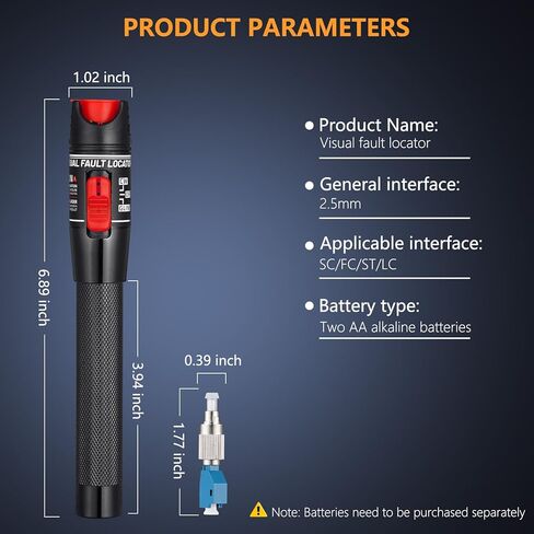 Visual Fault Locator with 50 km Range, Fiber Optic Tester with Universal 2.5mm Adapter for SC/FC/ST/LC Connectors, CATV Telecommunications & Network Maintenance （50km） in Saudi Arabia