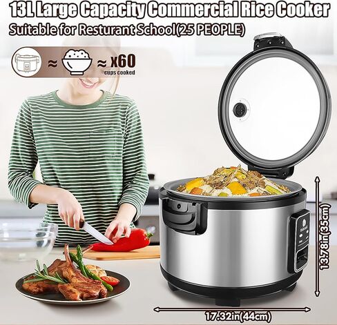 Commercial Rice Cooker & Warmer 60 Cups (Cooked),13.8 Qt / 13 Liter Large Capacity Rice Cooker,Auto Keep Warm,Non-Stick Inner Pot,One-Touch Operation,1350W Fast Cooking Electric Rice Cooker in Kuwait