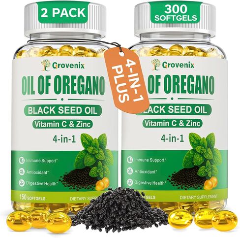 300 Count Organic Oregano Oil Softgels with Black Seed Oil, Wild Oregano Supplement, High Carvacrol & Thymoquinone, 2 Pack in Saudi Arabia