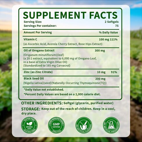 300 Count Organic Oregano Oil Softgels with Black Seed Oil, Wild Oregano Supplement, High Carvacrol & Thymoquinone, 2 Pack in Saudi Arabia