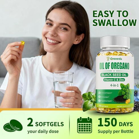 300 Count Organic Oregano Oil Softgels with Black Seed Oil, Wild Oregano Supplement, High Carvacrol & Thymoquinone, 2 Pack in Saudi Arabia