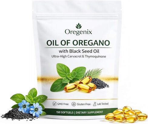 Oil of Oregano with Black Seed Oil Softgels, Oregano Oil Supplement 180 Count 2 in 1 Softgels, 4X Strength Carvacrol & Thymoquinone Non-GMO Supplement, Easy to Swallow in Saudi Arabia