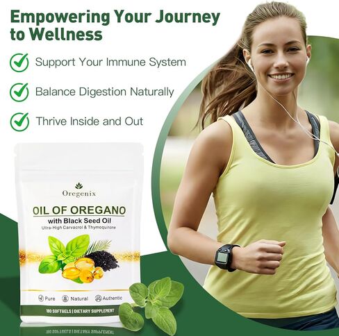 Oil of Oregano with Black Seed Oil Softgels, Oregano Oil Supplement 180 Count 2 in 1 Softgels, 4X Strength Carvacrol & Thymoquinone Non-GMO Supplement, Easy to Swallow in Saudi Arabia