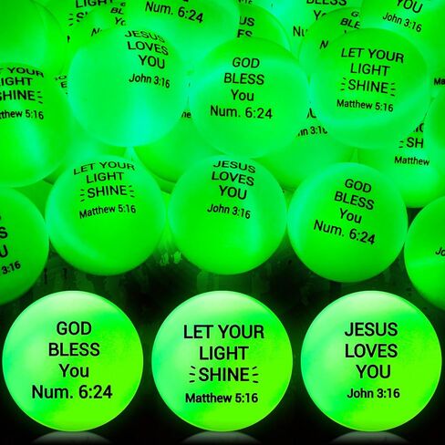 Soulchen 24 Pcs Easter Christian Balls Glow in the Dark Table Tennis 40mm Easter Bible Verse Balls Bulk Luminous Neon Ball Easters Green Gifts Ball Party Favor Reward, Church Activities, Basket Filler in Kuwait